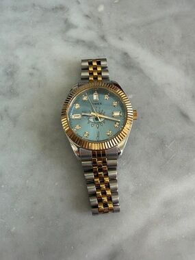 Timex x Jacquie Aiche Two-Tone Gold & Silver Bracelet Watch with Aqua Dial